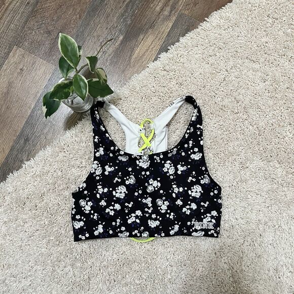 PINK Victoria's Secret Other - Victoria's Secret PINK Ultimate Small Floral Neon Yellow Lace Up Sports Bra